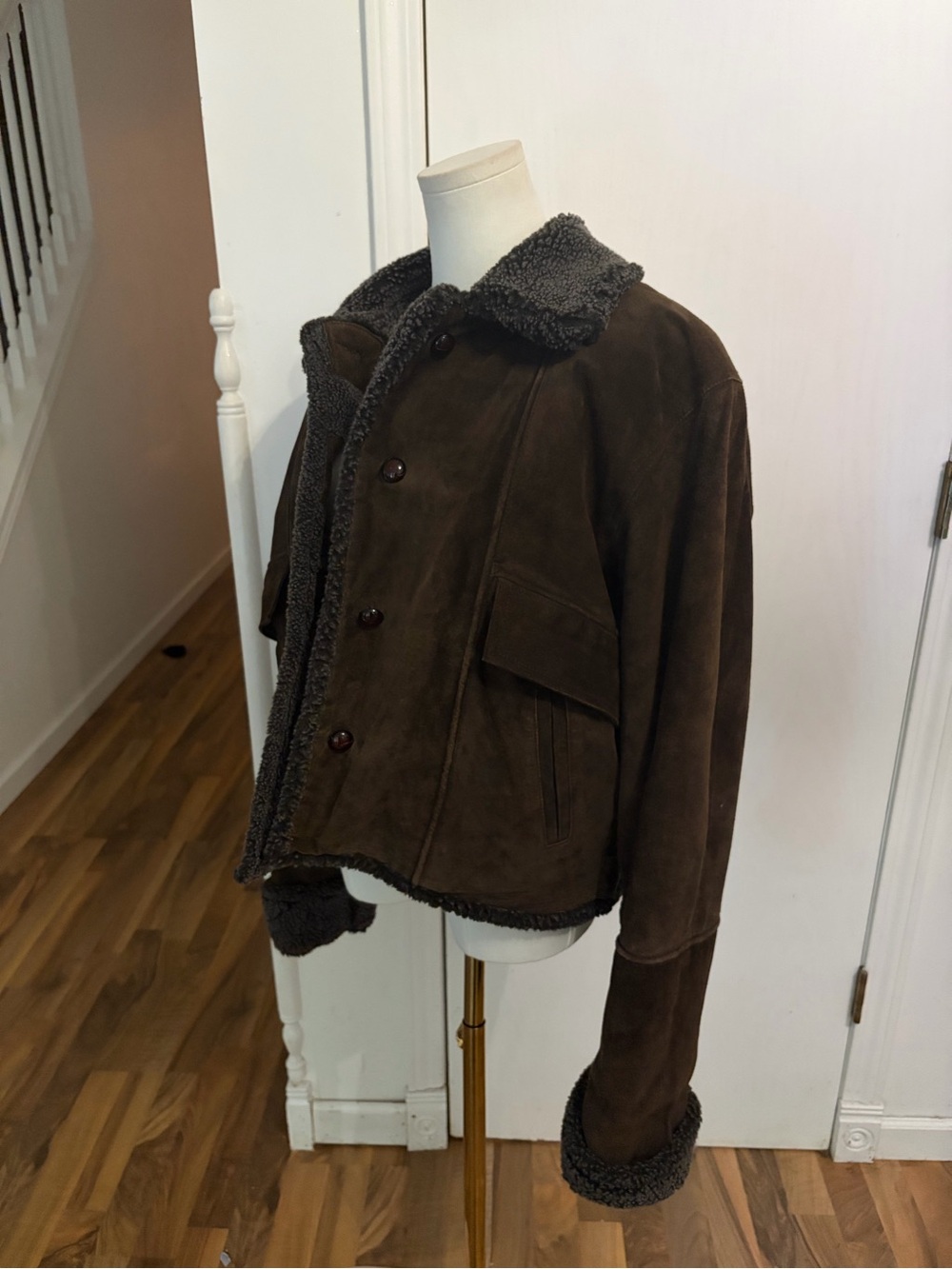 Vintage Dark Brown Shearling Lined Cozy Soft Genuine Leather Jacket, Medium